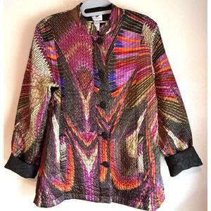 Chicos Reversible Quilted Satin Button Up Blazer Jacket Size 1